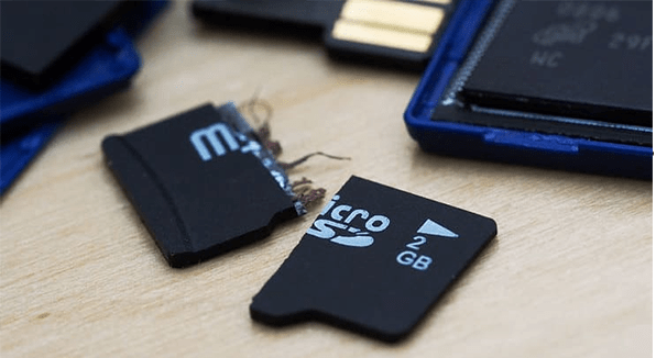 Pictures showing physically damaged SD card